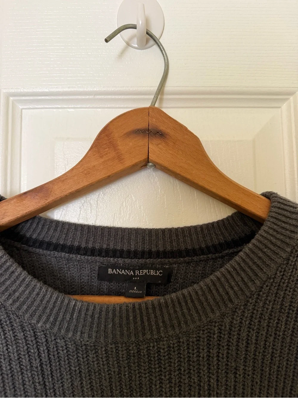 Banana Republic Cotton Grey Suede Patch Sweater Size L